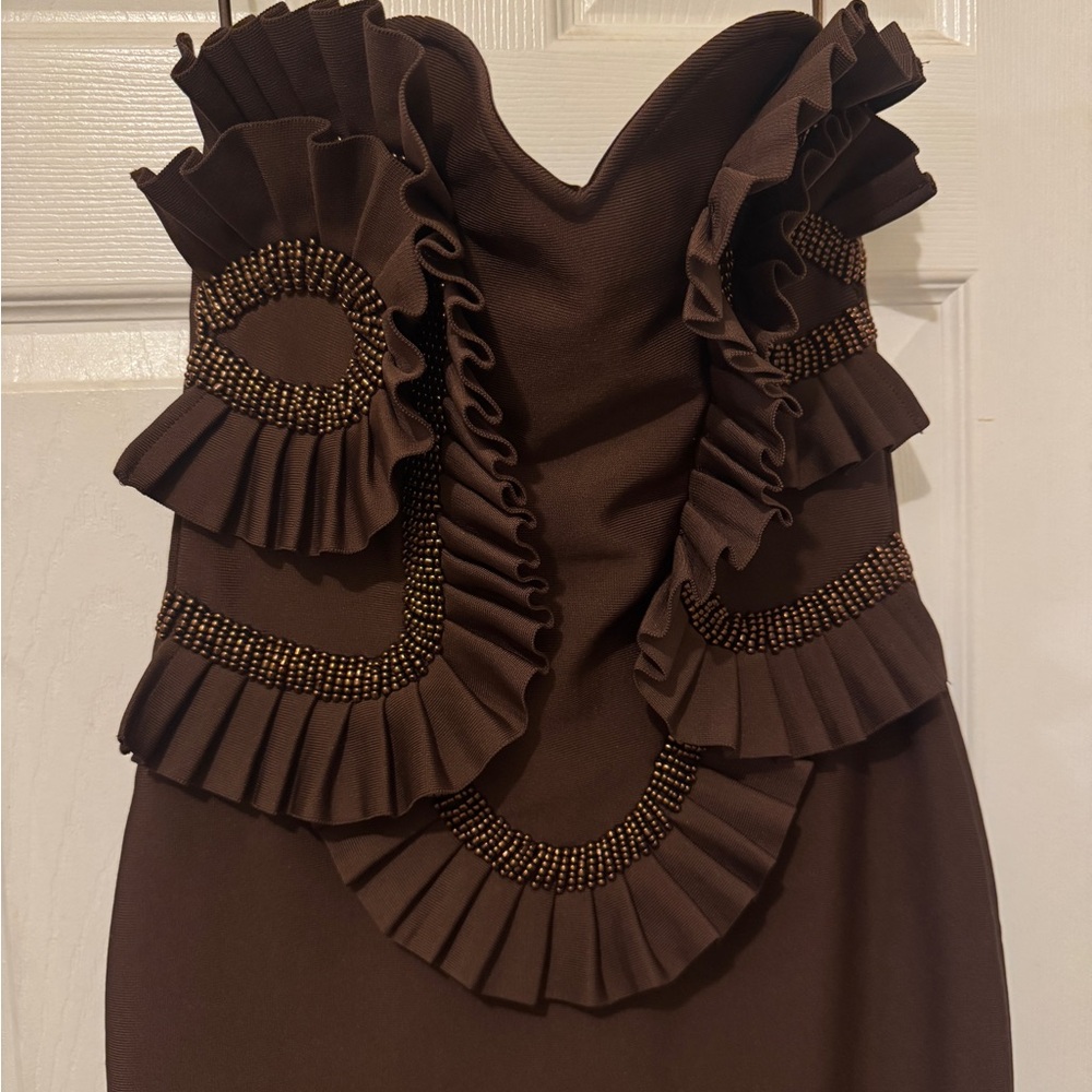 Chic Strapless Brown Dress - Picture 2 of 5